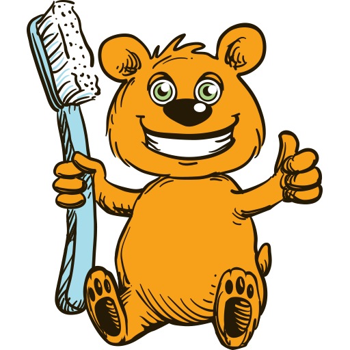 orange bear holding a tooth brush